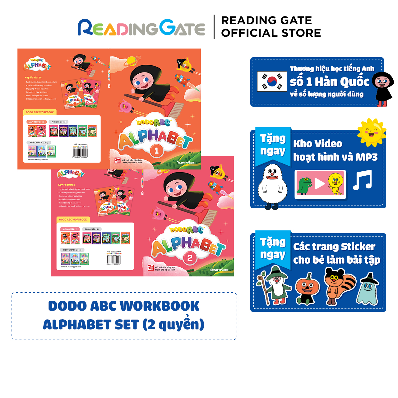 Combo 2 Quyển Sách DODO ABC WORKBOOK - ALPHABET SET READING GATE Cho Bé Từ 5 Đến 8 Tuổi  làm quen  với Bảng chữ cái