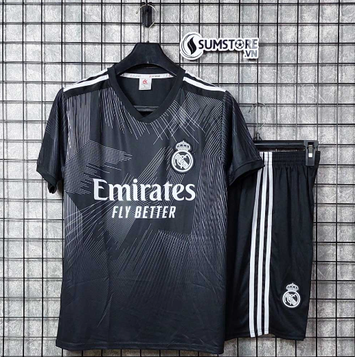Bộ quần áo bóng đá Real Madrid Đen 2022 vải thun lạnh