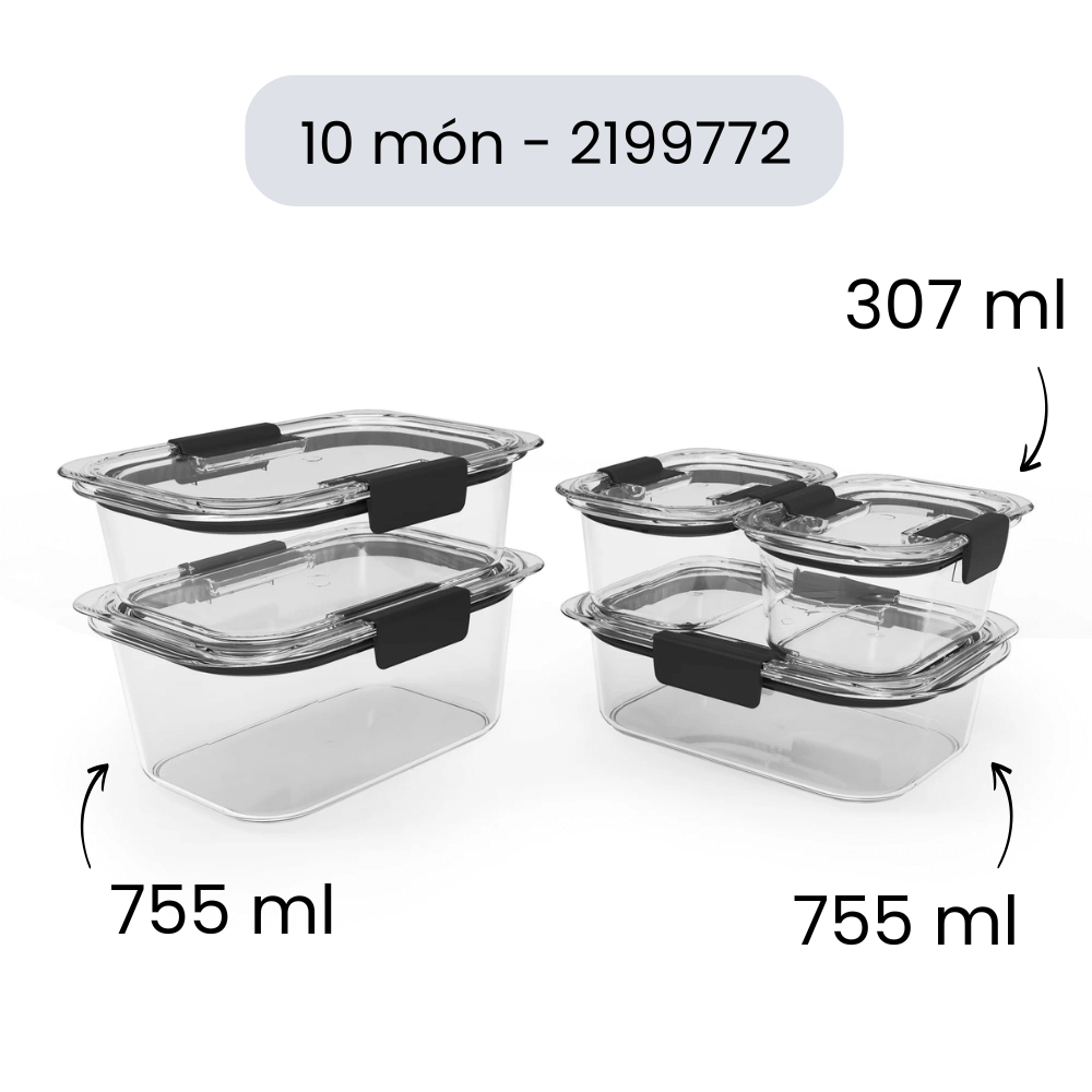 Sét hộp Tritan Rubbermaid Brilliance 10 món Made in USA - 2199772 hàng chính hãng
