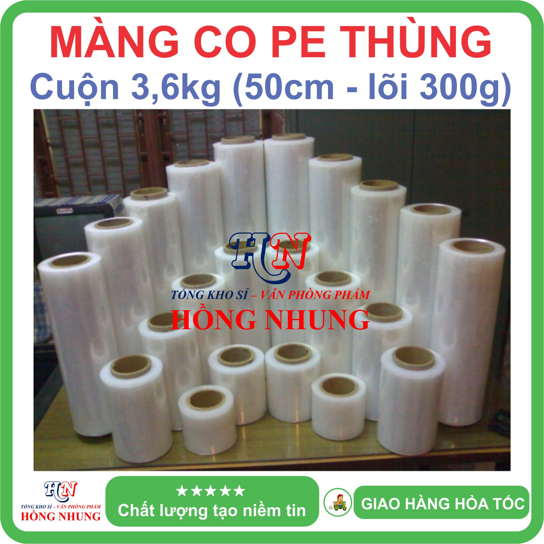 [SALE] Màng PE, màng co, màng chít 3,6kg khổ rộng 50cm, lõi 300g - Chất liệu nilon dai, bóng đẹp, chắc chắn, cho bạn an tâm đóng hàng