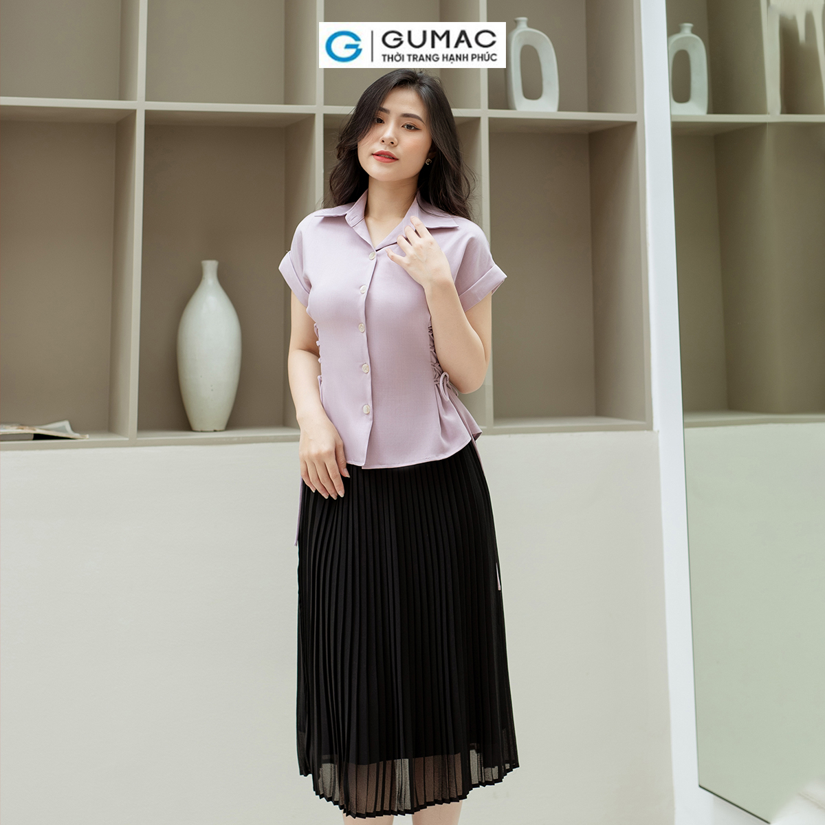 Áo kiểu thắt dây eo GUMAC AD08003