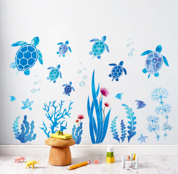 Decal trang trí tường - Đàn rùa biển xanh