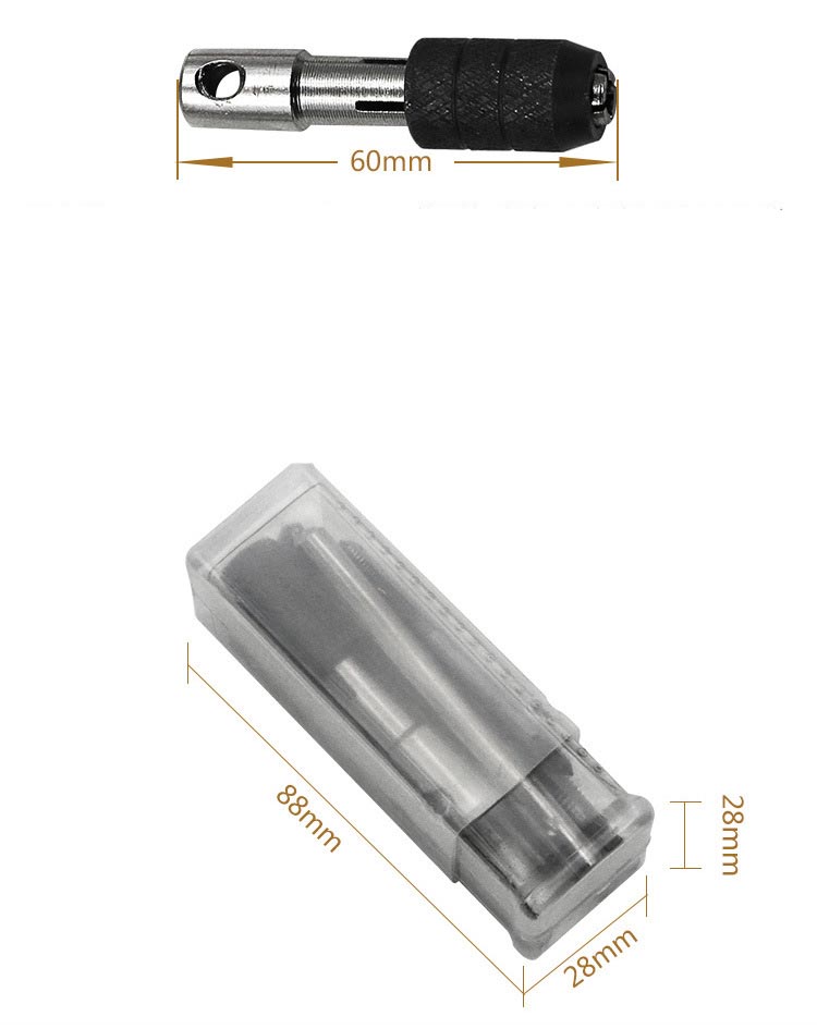 Tay quay taro tựng động hay bộ tạo ren trong (Gồm 4 mũi taro M3 - M6 và 4 mũi khoan)
