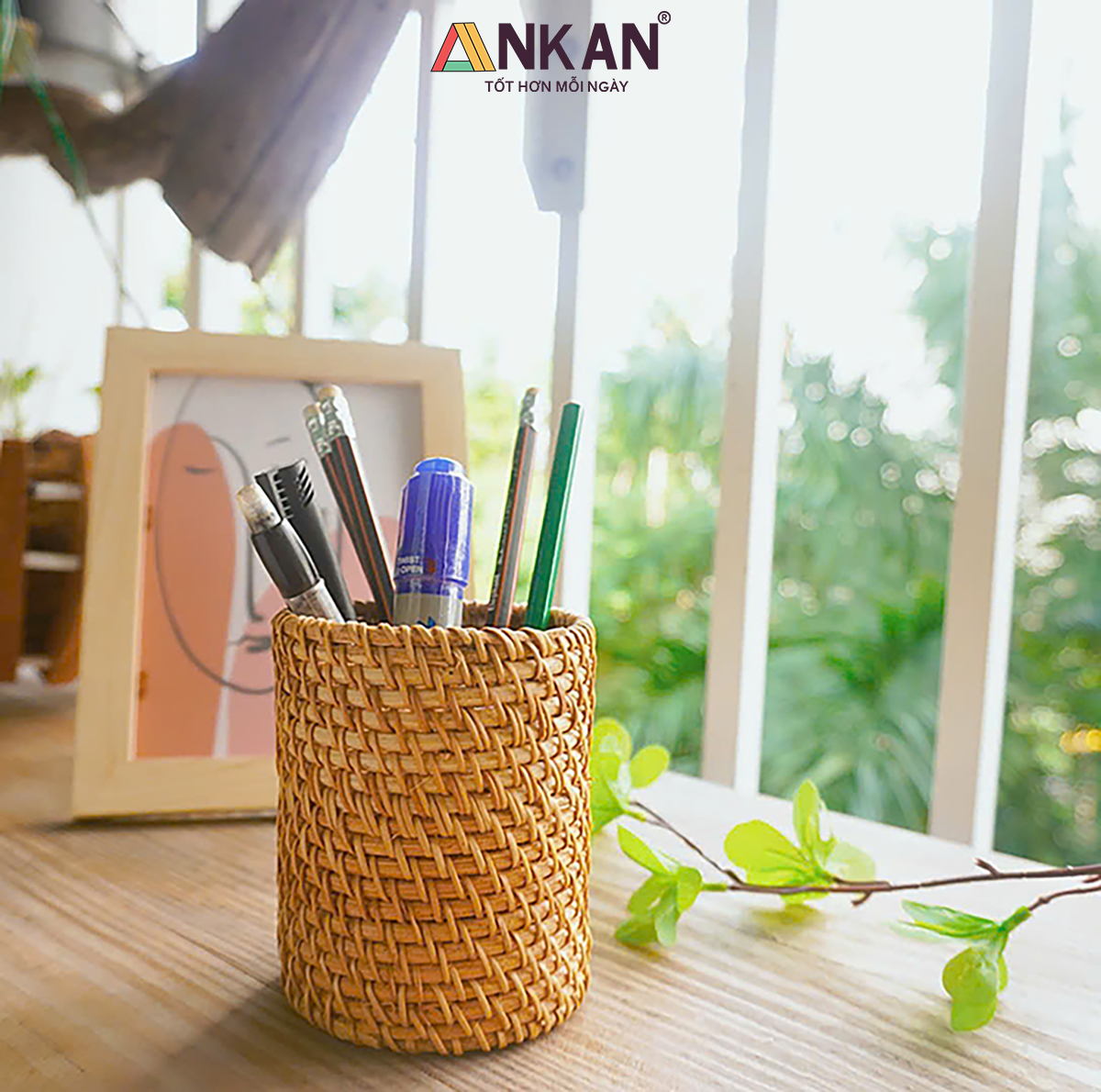 Cốc Mây Tre Đan Thủ Công Đa Năng - Đựng Bút, Cắm Hoa, Trang Trí Bàn Làm Việc - Phong Cách Vintage