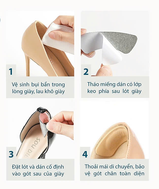 Bộ 2 cặp lót giày 4D bảo vệ gót chân và chống tuột gót giày (loại bầu) 1 CẶP KEM VÀ 1 CẶP ĐEN