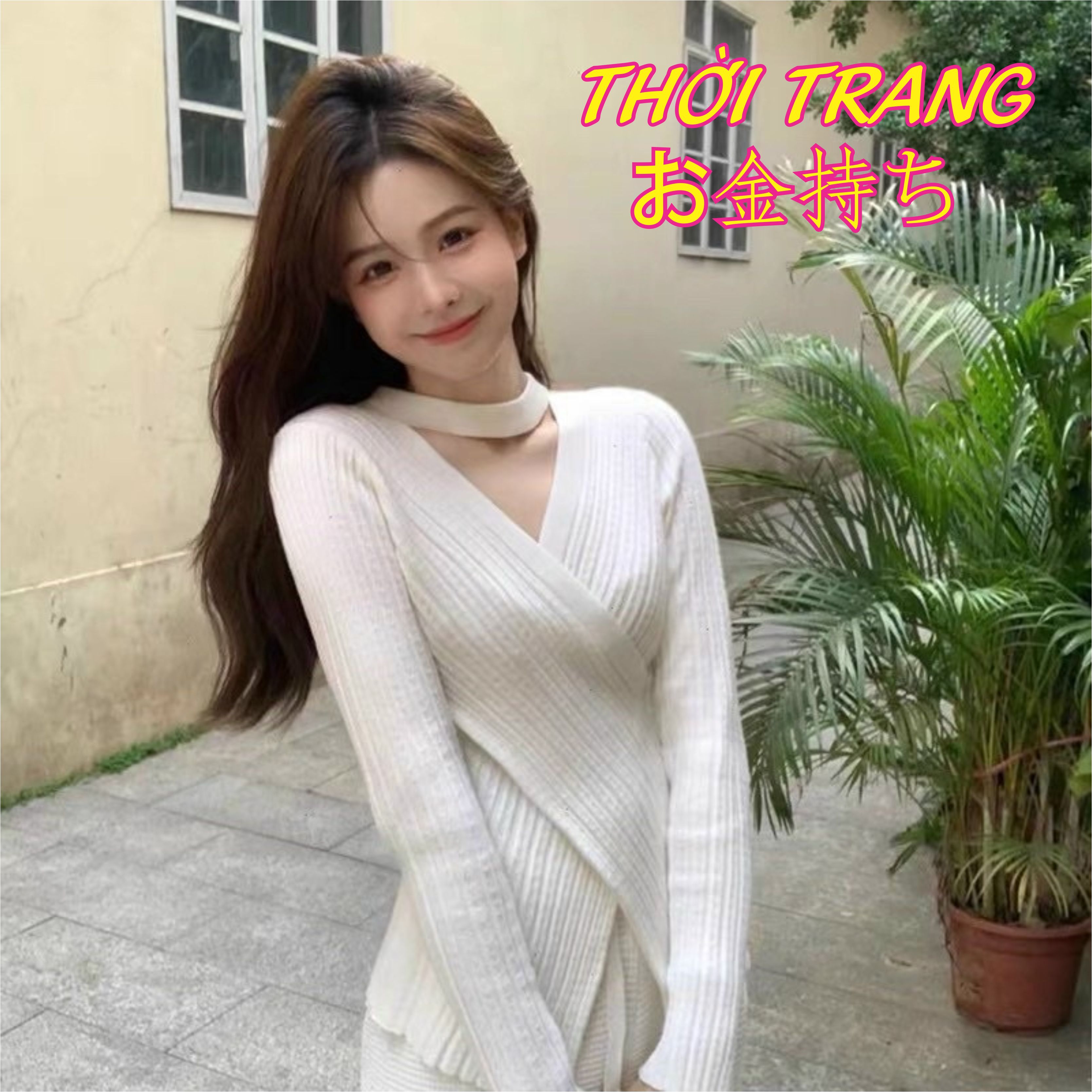 Áo len nữ vạt chéo dây cổ choker ôm dáng siêu đẹp 3432