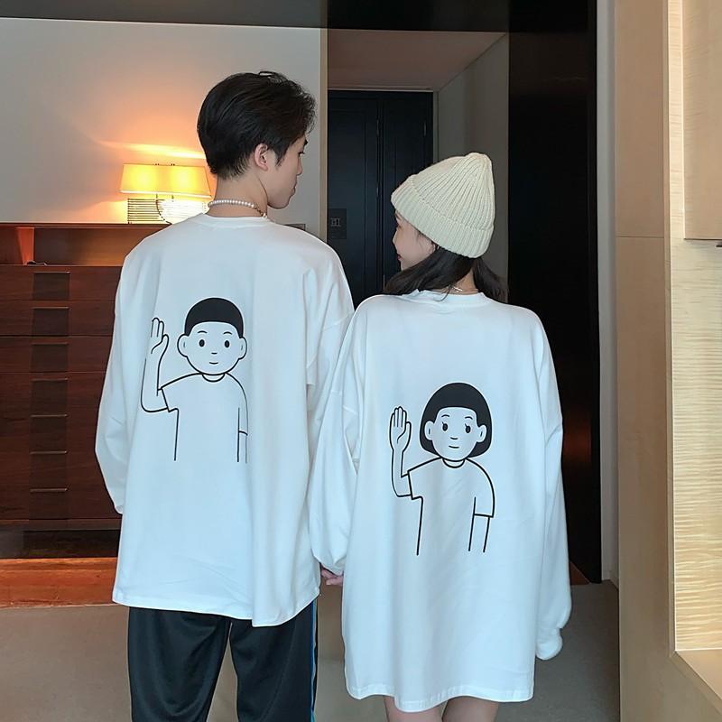 Áo Thun Tay Dài Có Bo Tay Unisex Couple Giơ Tay