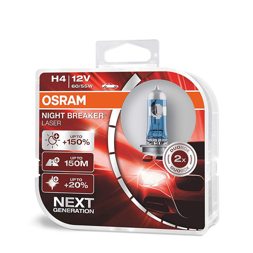 Combo 2 Bóng Đèn Halogen Tăng Sáng 150% OSRAM Night Breaker Laser H4 12V 60/55W