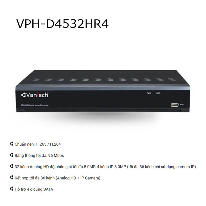 Đầu ghi XVR 32 kênh 5in1 5.0MP VPH-D4532HR4 - Hàng chính hãng
