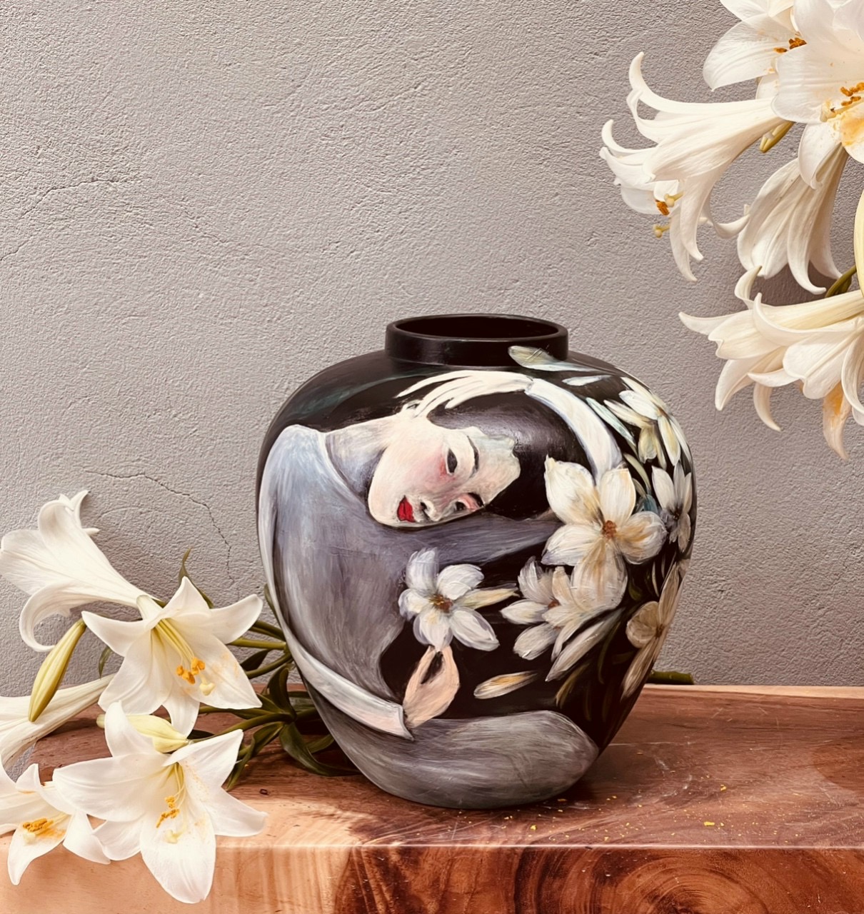 Lọ hoa gốm sứ Bát Tràng cao cấp vẽ 3D cao 30cm