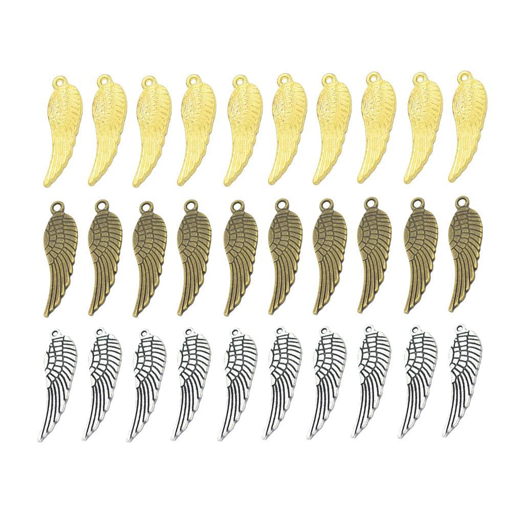 30 Pieces Charms Angel Wings 30x9mm Antique Silver Bronze Gold Color Pendant, Vintage, fit DIY Bracelet Necklace Earring Jewelry Making and Crafting