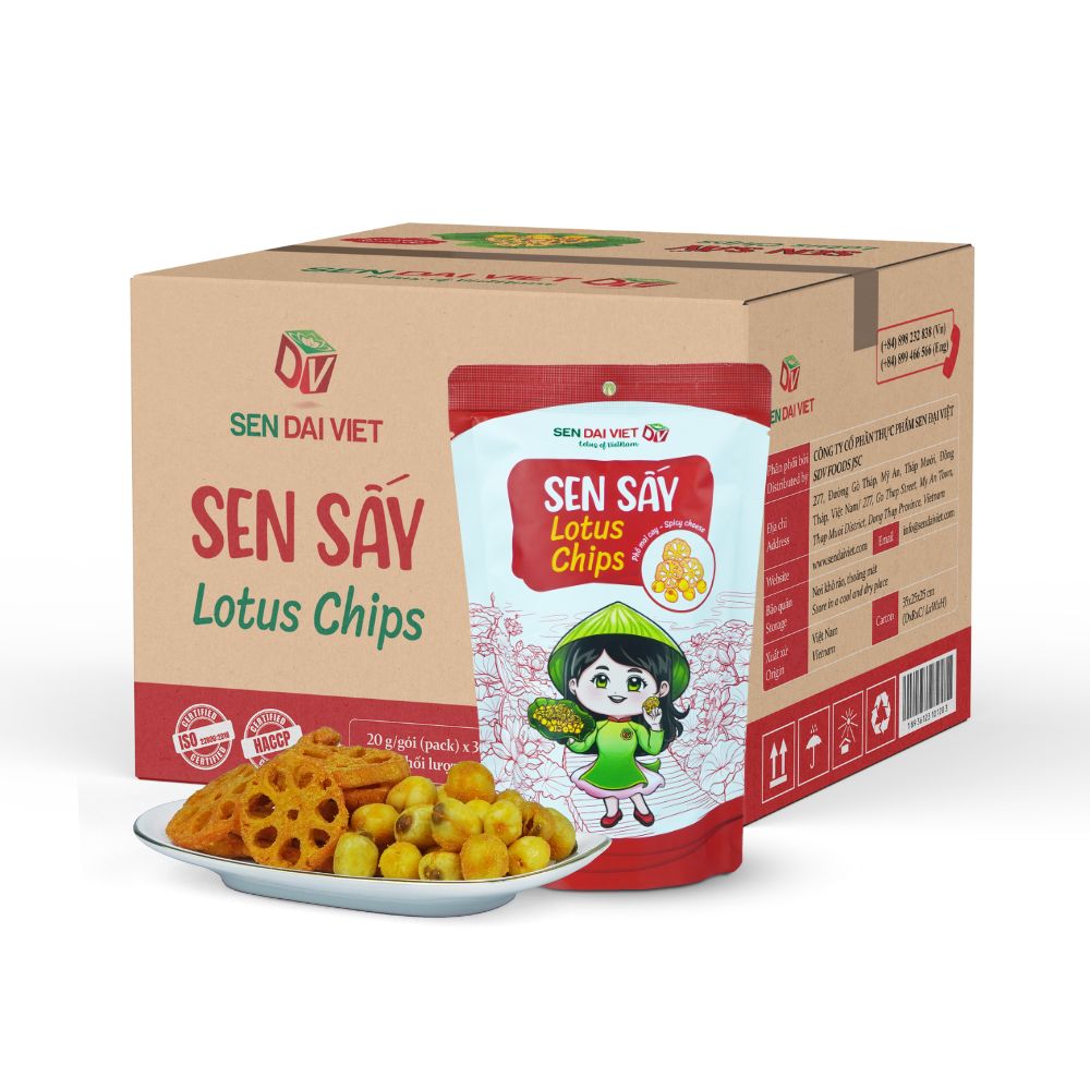 Sen Sấy Vị Phô Mai Cay- Sen Sấy Giòn Tan, Vị Cay Nồng Nàng, Phô Mai Béo Ngậy, ĐV- Sen Đại Việt- Gói 20g- Date Mới Nhất.