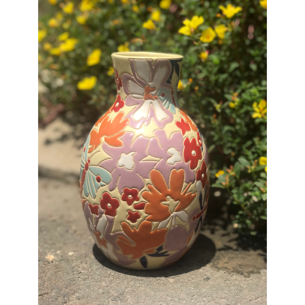 BÌNH BÔNG BÁCH HOA GỐM SỨ THỦ CÔNG NAM BỘ TD1 23CM CẮM HOA TRANG TRÍ DECOR