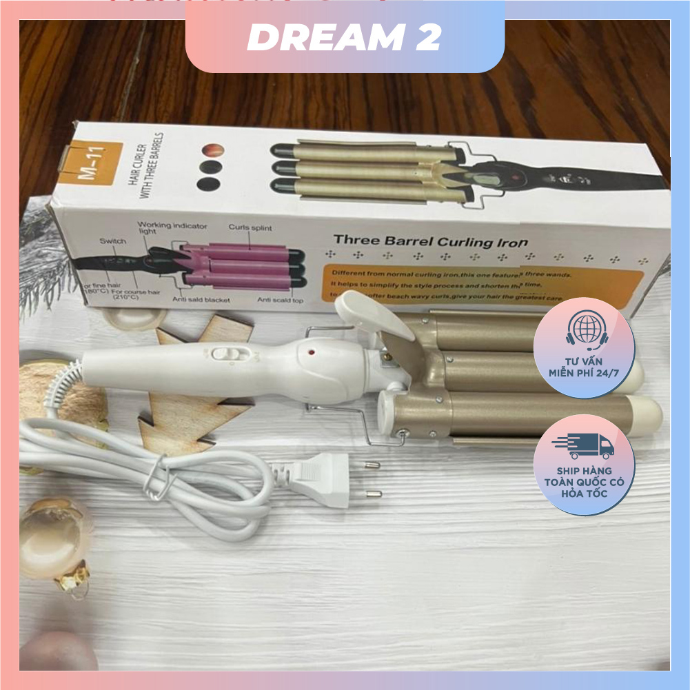 Máy uốn tóc xoăn sóng 3 trục dập sóng nước, máy uống làm tóc đẹp chuẩn salon size 22mm, 25mm