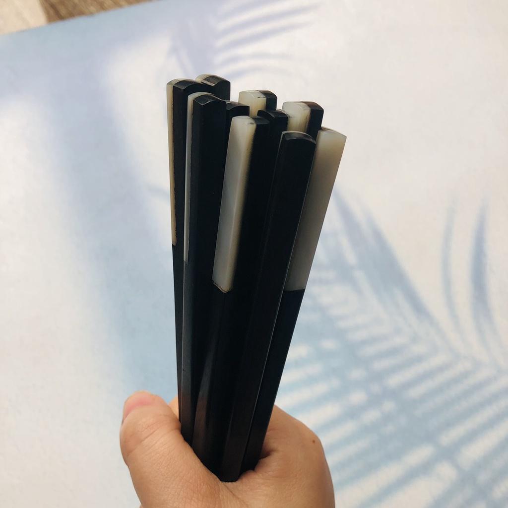 BÁT KEO VÀ ĐŨA GỖ MUN 25cm Cán Khảm Trai Trắng, Đũa Gỗ Mun Tự Nhiên, Phụ Kiện Nhà Bếp, Decor Của Craft Closet