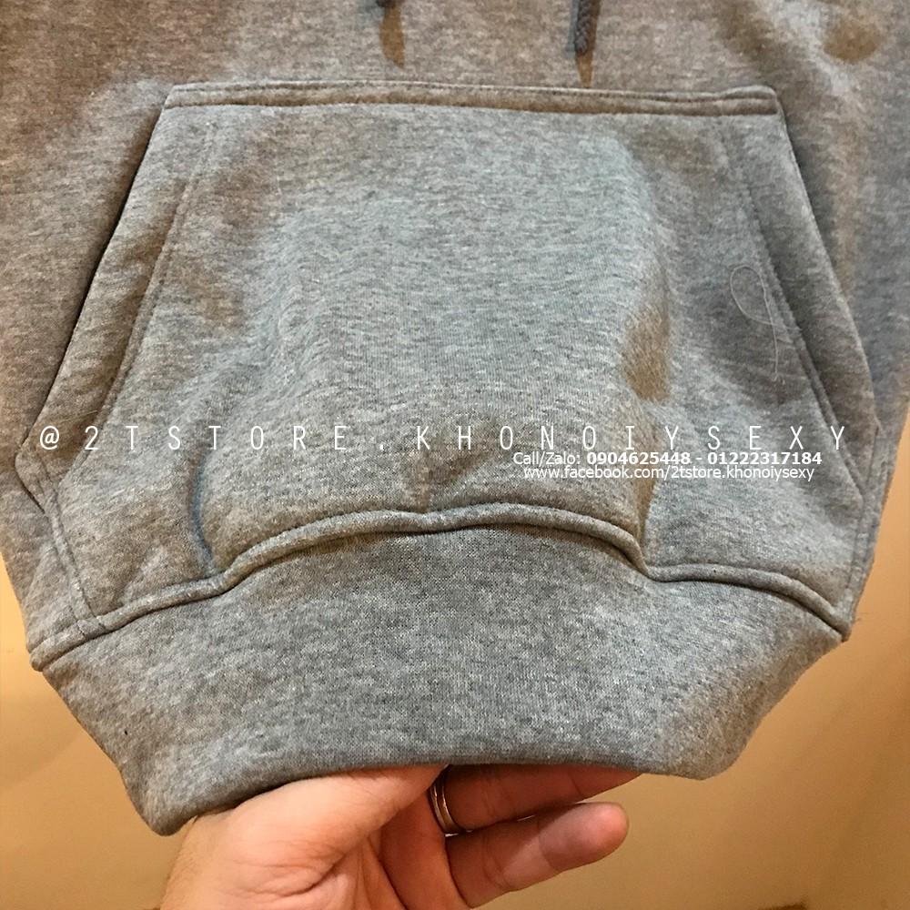 Áo hoodie unisex 2T Store H07 màu xám đậm khoác nỉ chui đầu nón 2 lớp dày dặn đẹp chất lượng