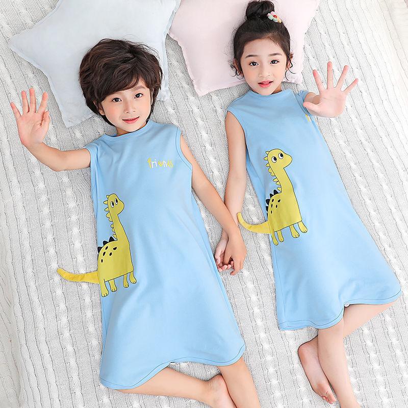 Trẻ Em Bộ Đồ Ngủ Onesie Cotton Thun Tay Ngắn Bé Trai Bé Gái Túi Ngủ Trẻ Em Khủng Long Homewear Đồ Ngủ Quần Áo Liền Quần