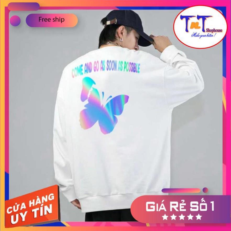 AS08 Áo Sweater Con Bướm Phản Quang, Aó Nỉ Dài Tay Nam Nữ Cá Tính, phong cách thể thao, thoải mái