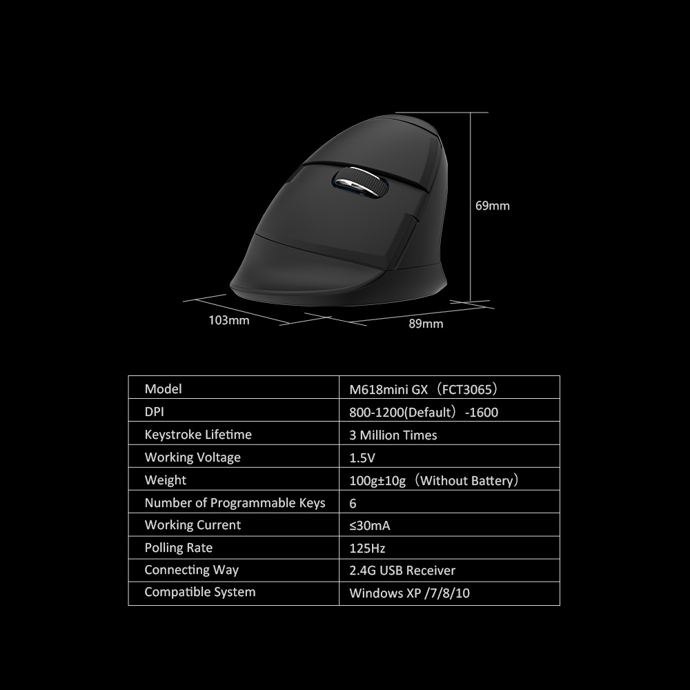 Chuột dọc Delux M618mini GX không dây với 3 bánh răng có thể điều chỉnh DPI cho máy tính xách tay