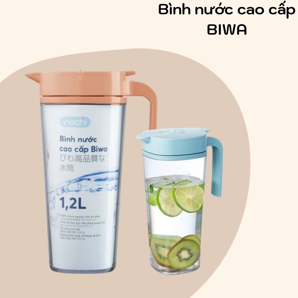 Bình Nước Cao Cấp Biwa Chuẩn Nhật 1.2L và 1.6L - Nguyên liệu nhựa nguyên sinh cao cấp an toàn cho sức khỏe ( Tặng kèm khăn lau pakasa) - Hàng Chính Hãng (Giao màu ngẫu nhiên)