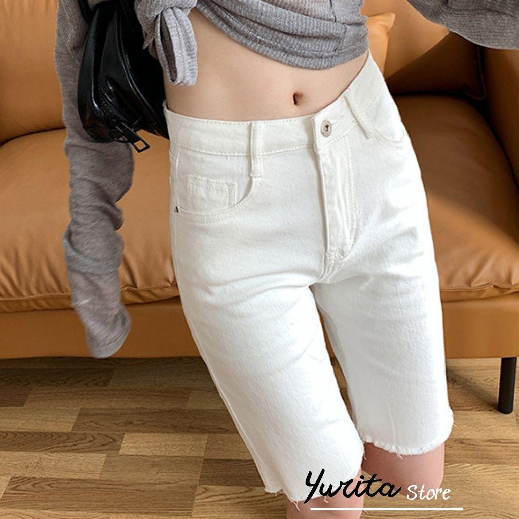 Quần Short Quần Lửng Nữ Yurita Ngố Cạp Cao Chất Kaki Jean Ôm Dáng Siêu Đẹp Có Giãn