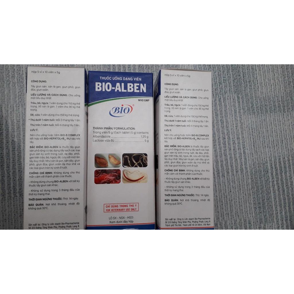 1 viên Bio Alben . sán lá gan, giun phổi giun đũa, giun xoăn bò, dê, cừu, ngựa.