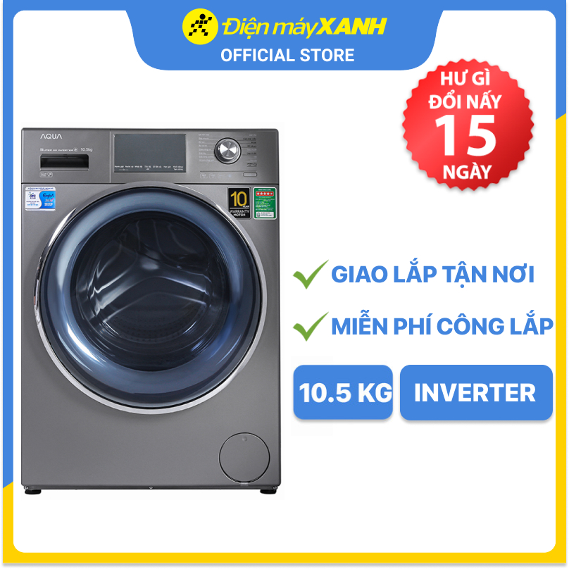 Máy giặt Aqua Inverter 10 Kg AQD-DD1050E S - HÀNG CHÍNH HÃNG