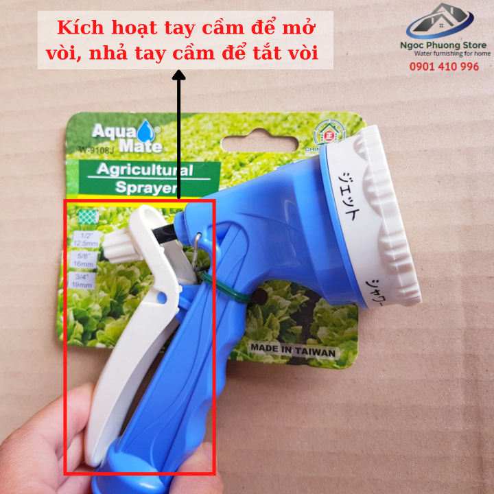 Vòi tưới cây đa năng, 5 kiểu tưới có nối nhanh kiểu Nhật, thân bằng nhựa ABS AQUAMATE ĐÀI LOAN - Mã W9108J