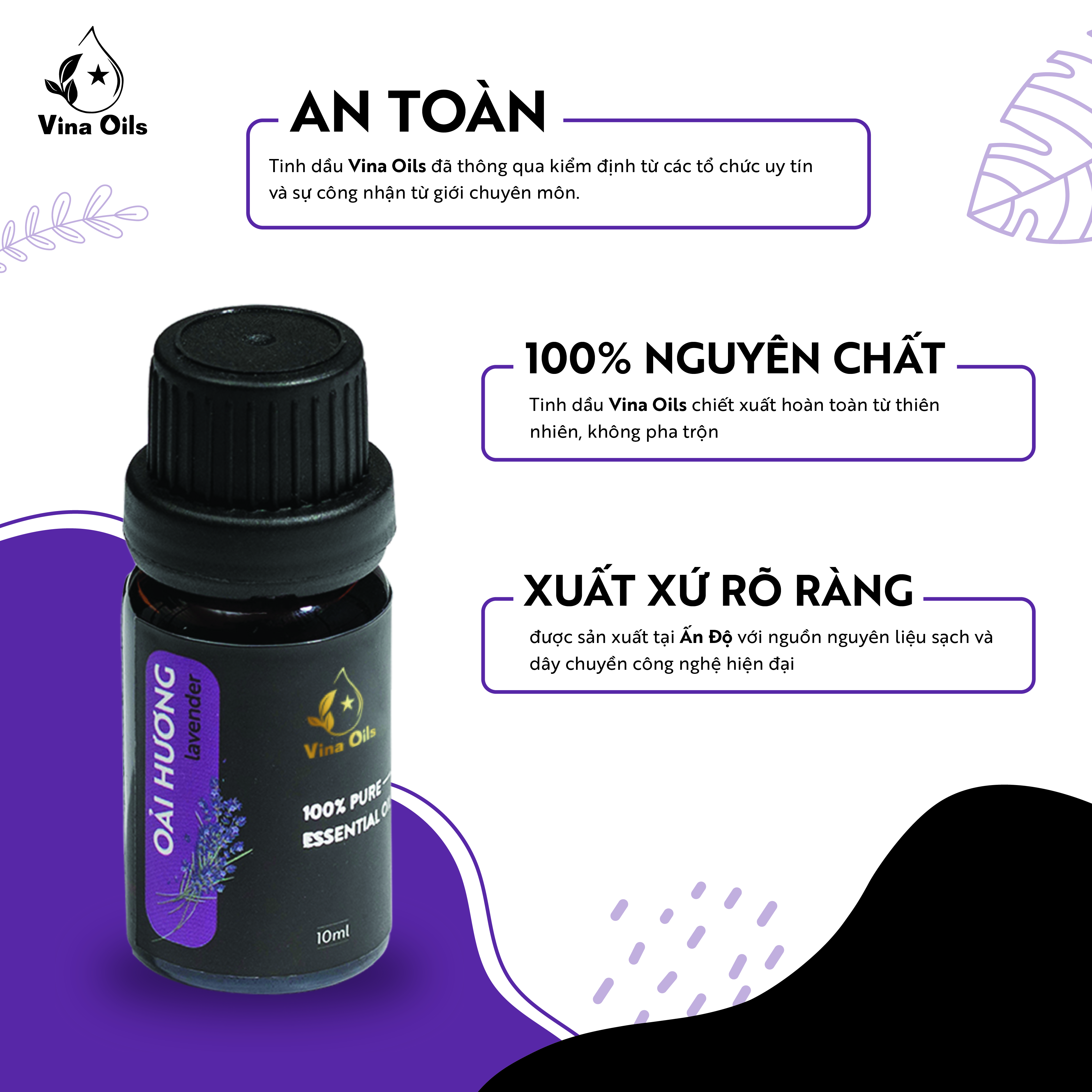 Tinh Dầu Oải Hương Vina Oils 10ml - Lavender Essential Oil 10ml - Chiết Xuất Từ Hoa - Hương Thơm Hơi The Và Ngọt, Vương Mùi Thảo Mộc, Giúp Trẻ Hóa Làn Da, Giảm Trầm Cảm, Kiểm Soát Huyết Áp, Tốt Cho Hệ Tuần Hoàn Máu