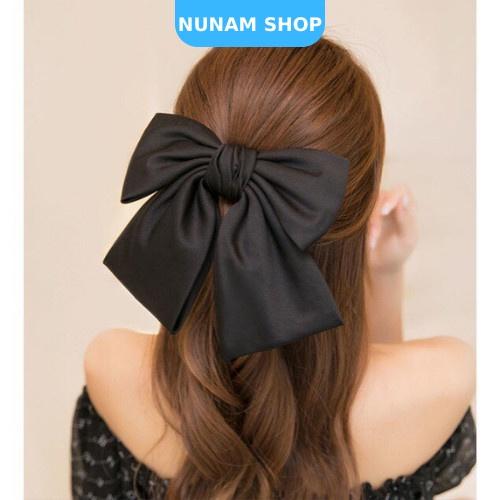 Kẹp tóc nơ size to vải satin phong cách vintage chuẩn form cực đẹp cho nữ Nunam Shop