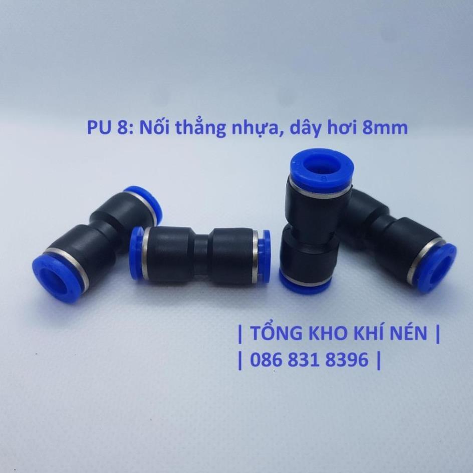 Nối thẳng 2 đầu dây hơi khí nén, phun sương, dây hơi 6mm 8mm 10 mm 12mm, PU6 PU8 PU10 PU12.