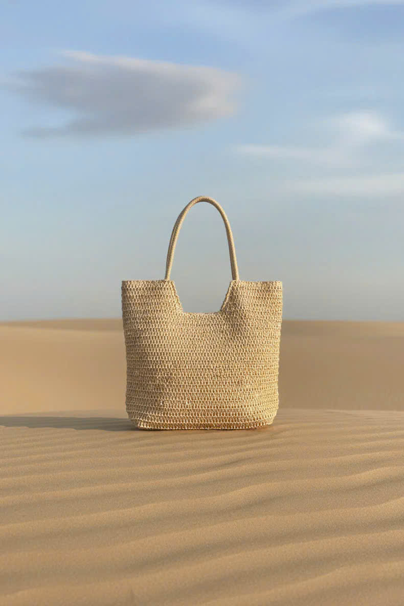 Giỏ Cói Giấy Mềm Dáng Tote Gắn Vỏ Sò, Giỏ Cói Tote Hải Đường ACC142