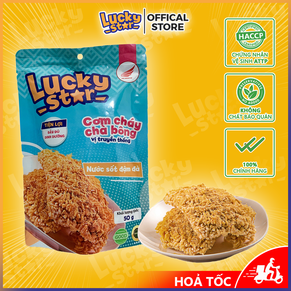 Cơm cháy chà bông truyền thống Lucky Star gói 50g đồ ăn vặt dinh dưỡng Việt Nam đậm vị thơm ngon đảm bảo ATTP