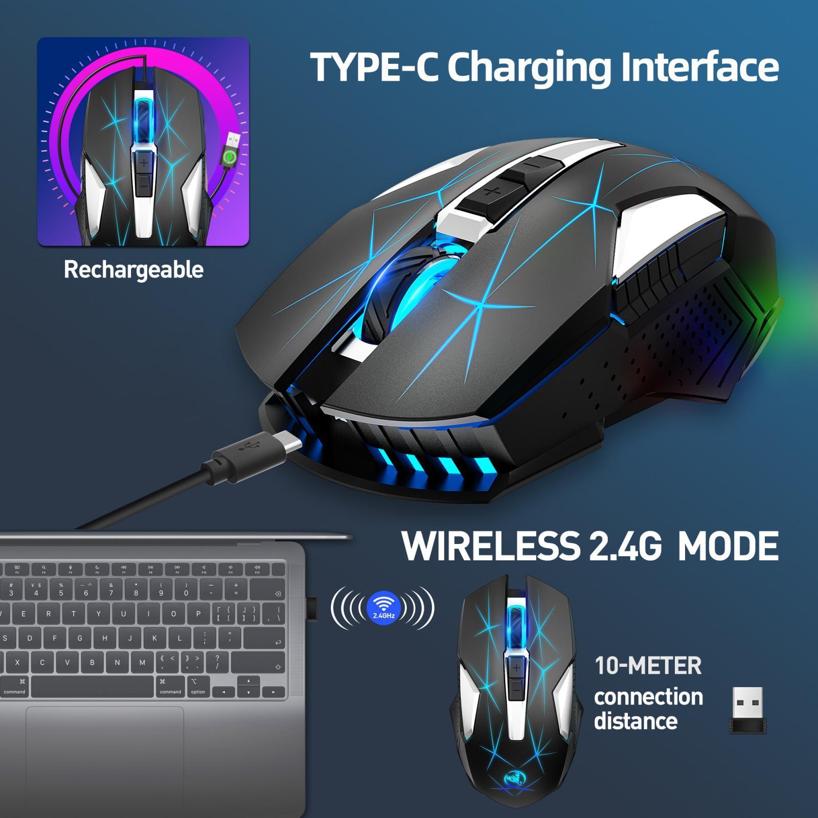 2.4G Wireless Mouse Gaming Mice 3 Adjustable DPI Levels 2400DPI Rechargeable for PC Desktop