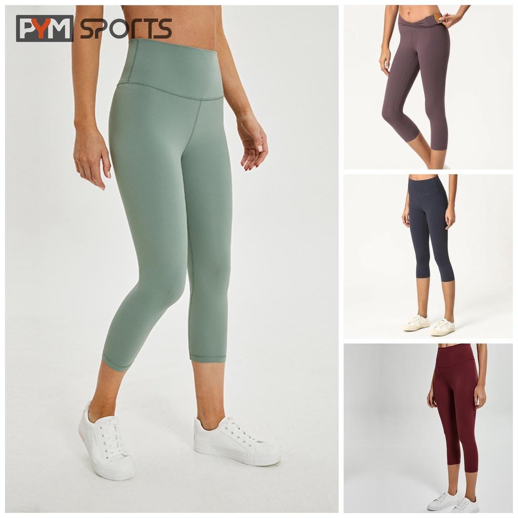 Quần legging thể thao lulu, quần tập Gym - Yoga PYMSPORT - PYML020 lửng trơn, cạp cao nâng mông