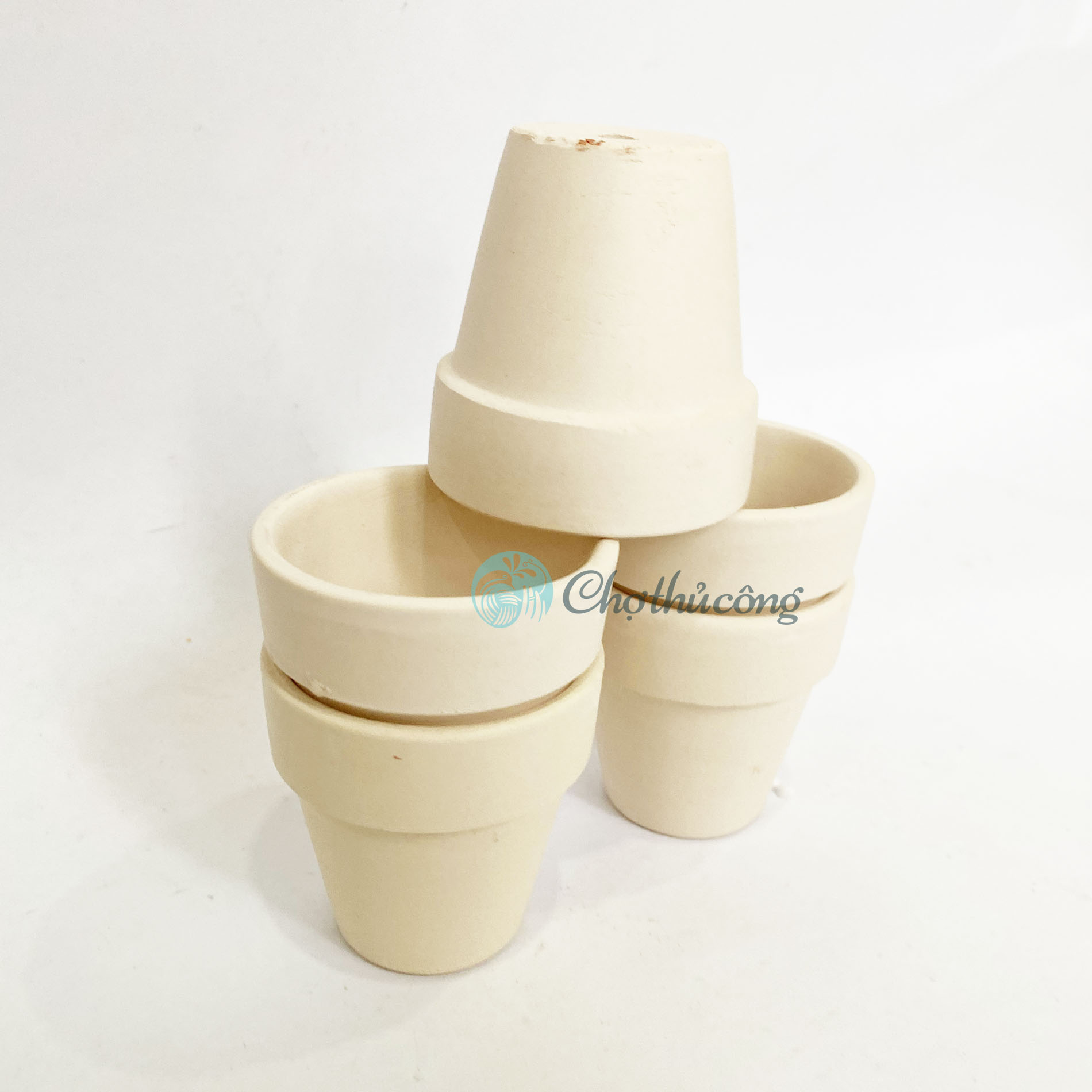 Combo 5 chậu đất nung trồng sen đá mini, xương rồng, bonsai - Chậu cây nhỏ để bàn vintage decor trang trí, chậu vân mây loang hoặc trắng