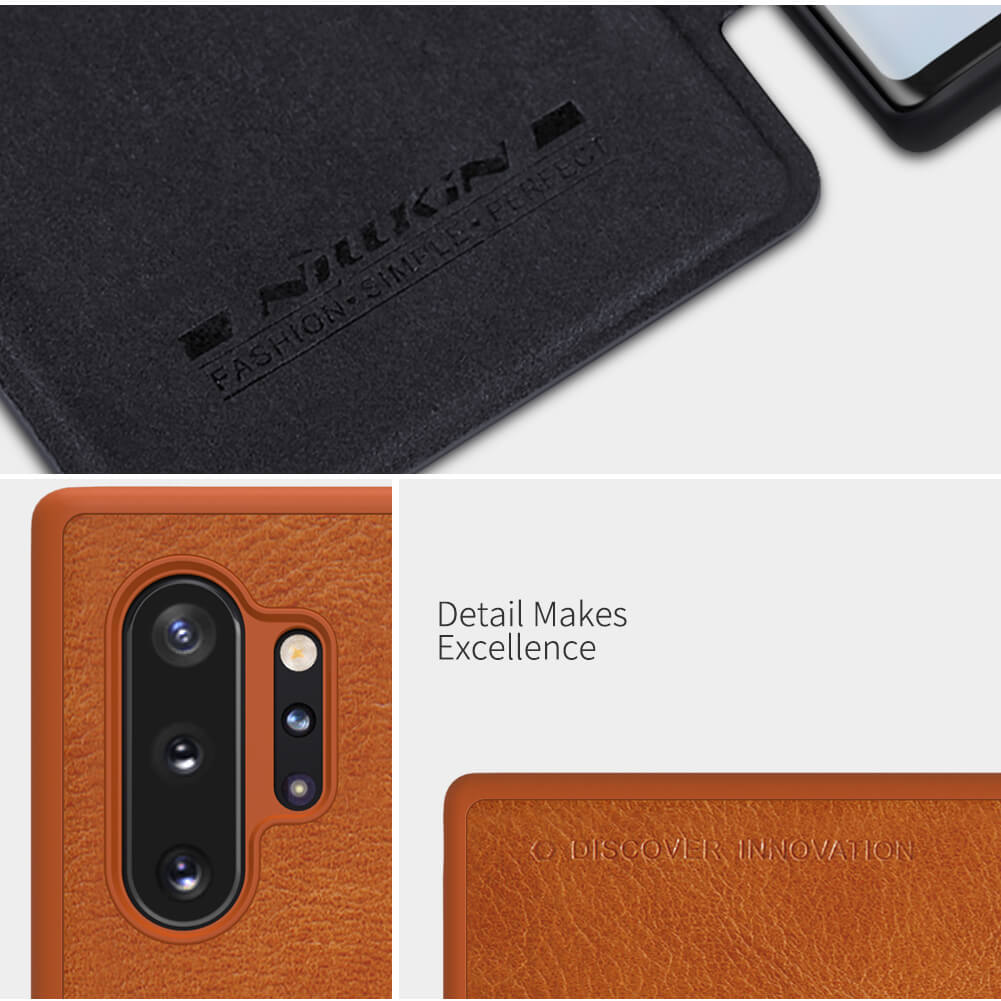 Bao da Leather cho Samsung Galaxy Note 10 Plus hiệu Nillkin có ngăn đựng thẻ, bề mặt da cao cấp mềm mịn - Hàng chính hãng