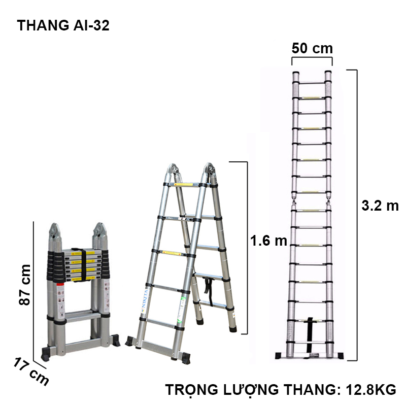 Thang Nhôm Rút Đa Năng 3m2 NKT-AI32E - Hàng Chính Hãng NIKITA - Công Nghệ Tiên Tiến Nhật Bản - Tiêu Chuẩn Châu Âu