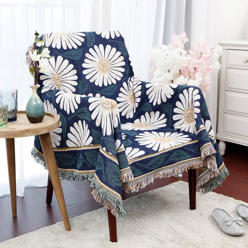 Khăn Phủ Sofa Trang Trí Hoa Cúc Vintage Sang Trọng