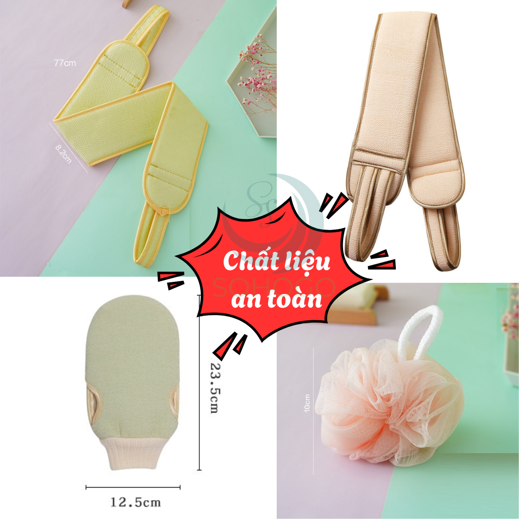 Bộ Tắm Chăm Sóc Da 3 Trong 1 – Cọ Lưng + Găng Tay + Bông Tắm
