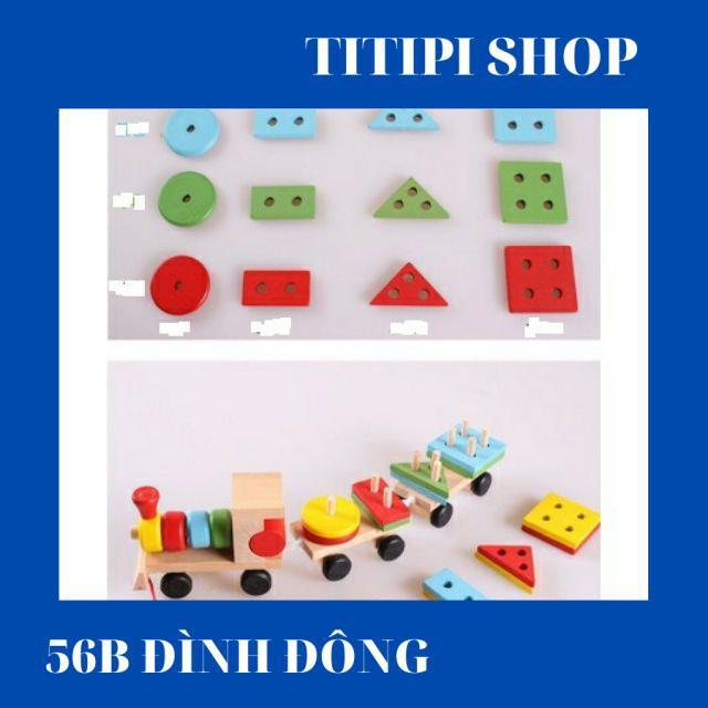SALE SỐC - ĐỒ CHƠI ĐOÀN TÀU THẢ HÌNH KHỐI GỖ, NHẬN BIẾT MÀU SẮC, HÌNH HỌC