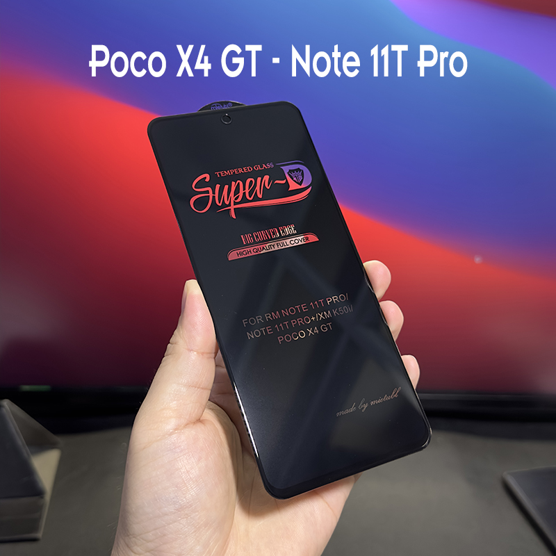 Kính cường lực Super D cho Xiaomi Poco X4 GT - Note 11T Pro, Full viền Đen