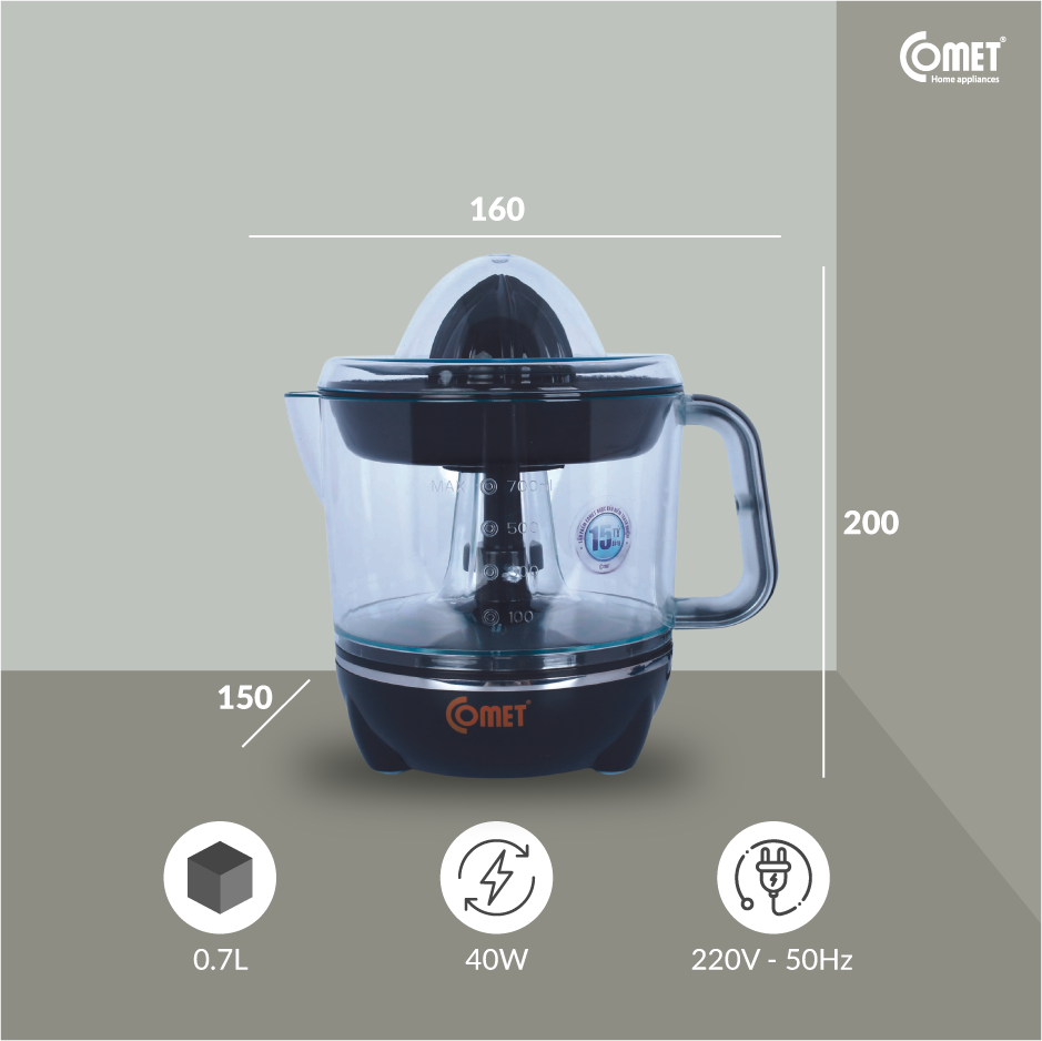 Máy vắt cam Comet CM9924 – Dung tích 0.7L, công suất 40W, xoay 2 chiều – Hàng chính hãng, bảo hành 12 tháng
