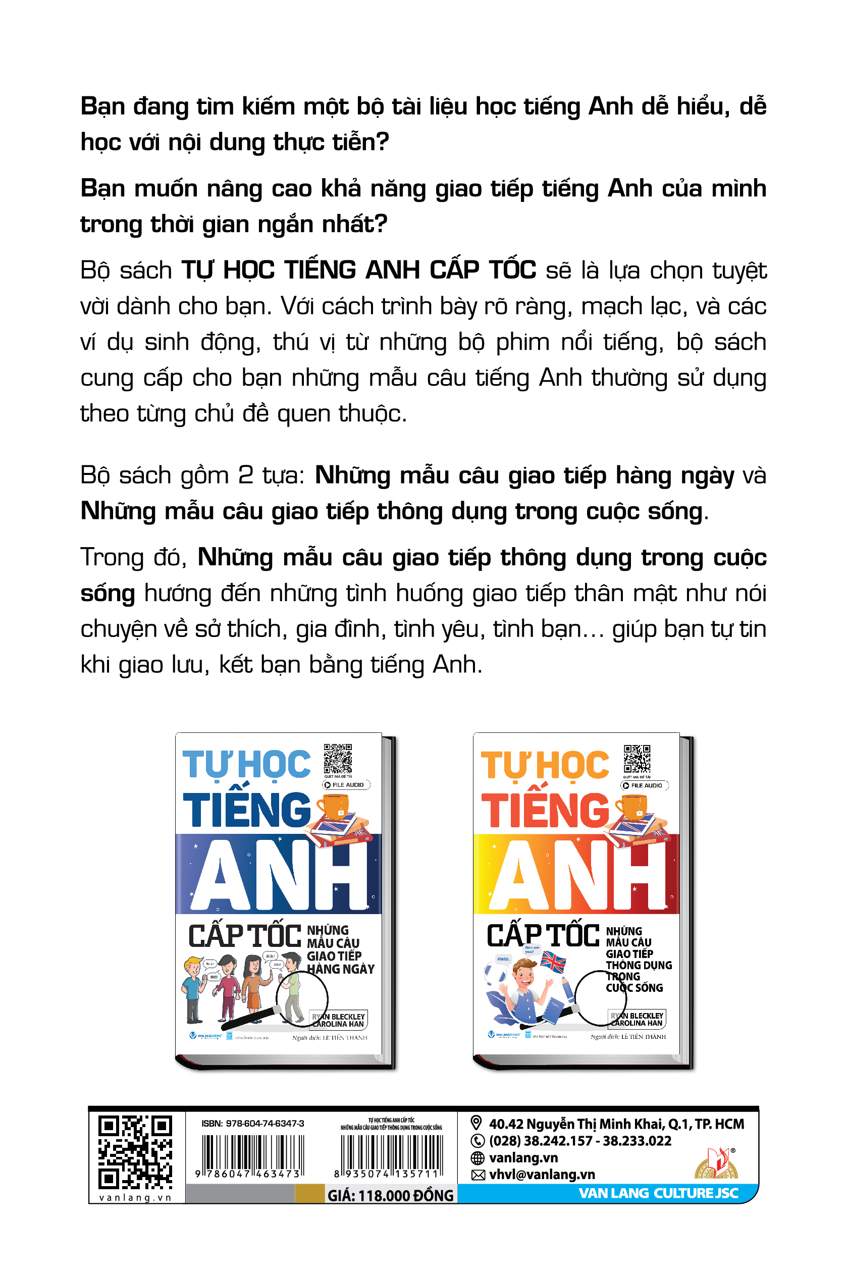 Tự Học Tiếng Anh Cấp Tốc - Những Mẫu Câu Giao Tiếp Thông Dụng Trong Cuộc Sống - Vanlangbooks - Tái Bản 2024