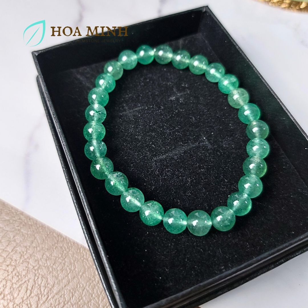 Vòng tay phong thủy đá Thạch Anh Dâu Xanh 6.6 li, hợp mệnh Mộc Hỏa