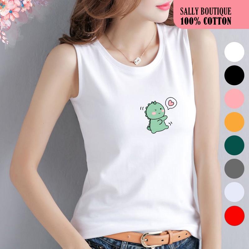 Áo thun 3 lỗ nữ sát nách vải cotton co giãn 4 chiều cao cấp Cute Dino-SALLY-SN114