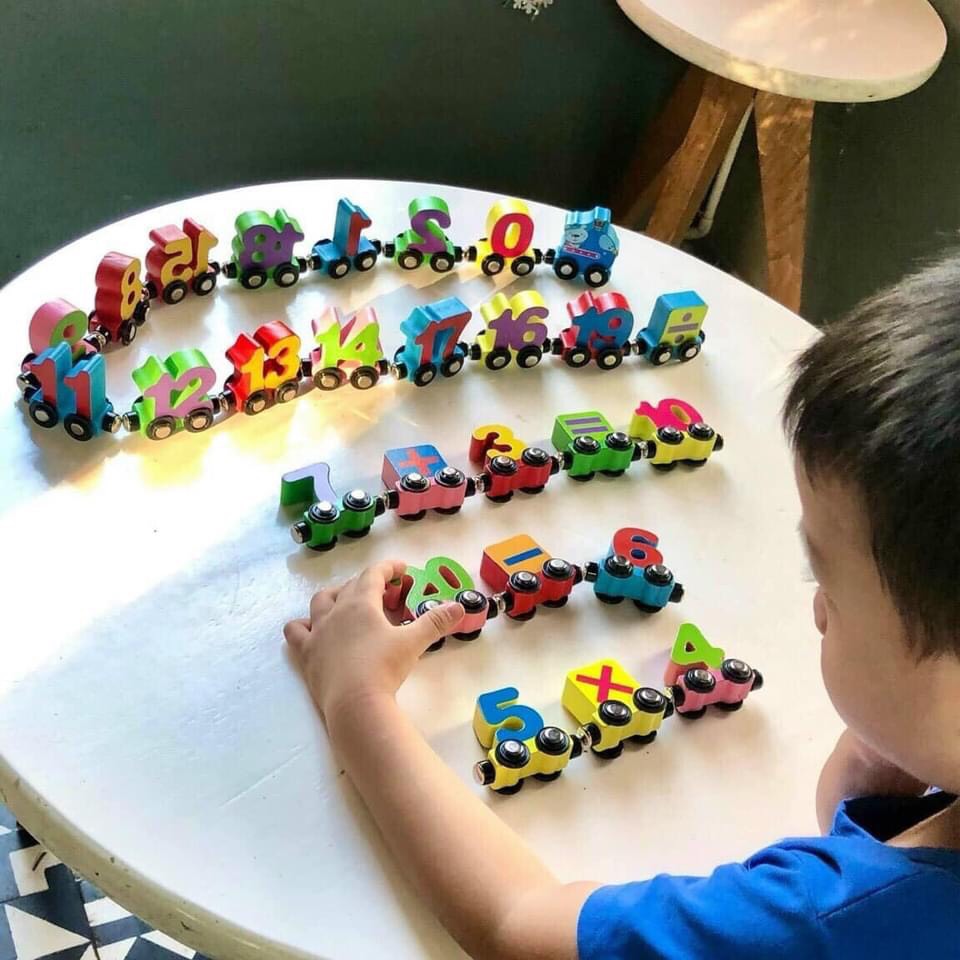 Đồ chơi đoàn tàu chữ cái nam châm/đoàn tàu chữ số nam châm bằng gỗ - Đồ chơi thông minh cho bé