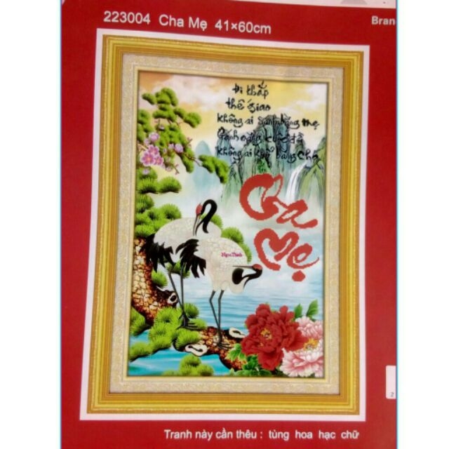 TRANH THÊU CHỮ THẬP 3D CHA MẸ 41x60CM TỰ THÊU