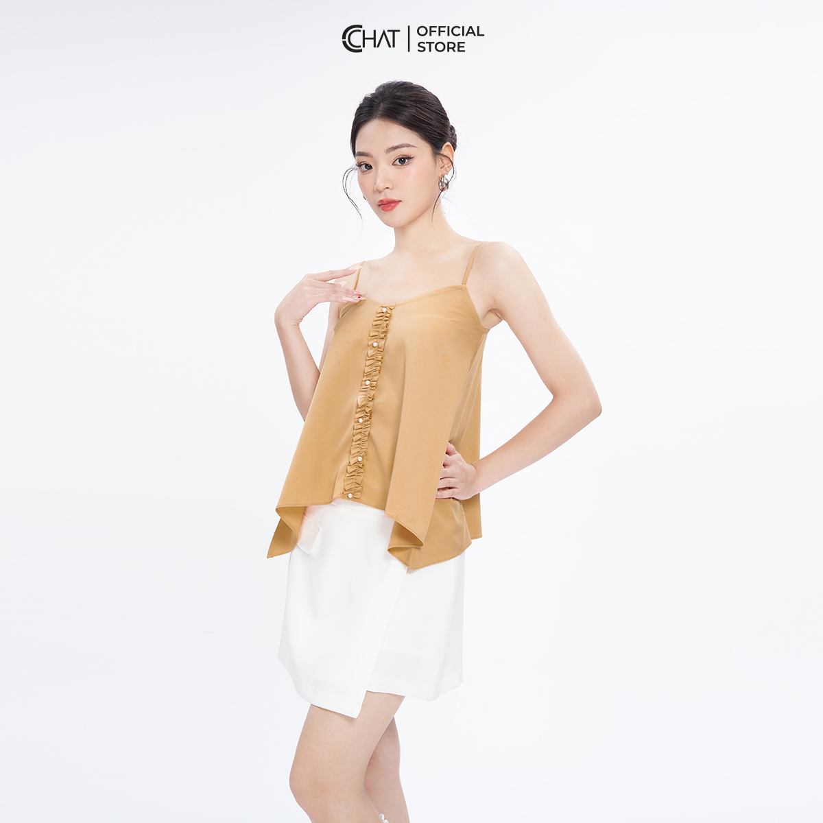 Áo 2 Dây Kiểu Phối Đai Nẹp Dáng Suông Chất Mango Cao Cấp 92AAE2001ST