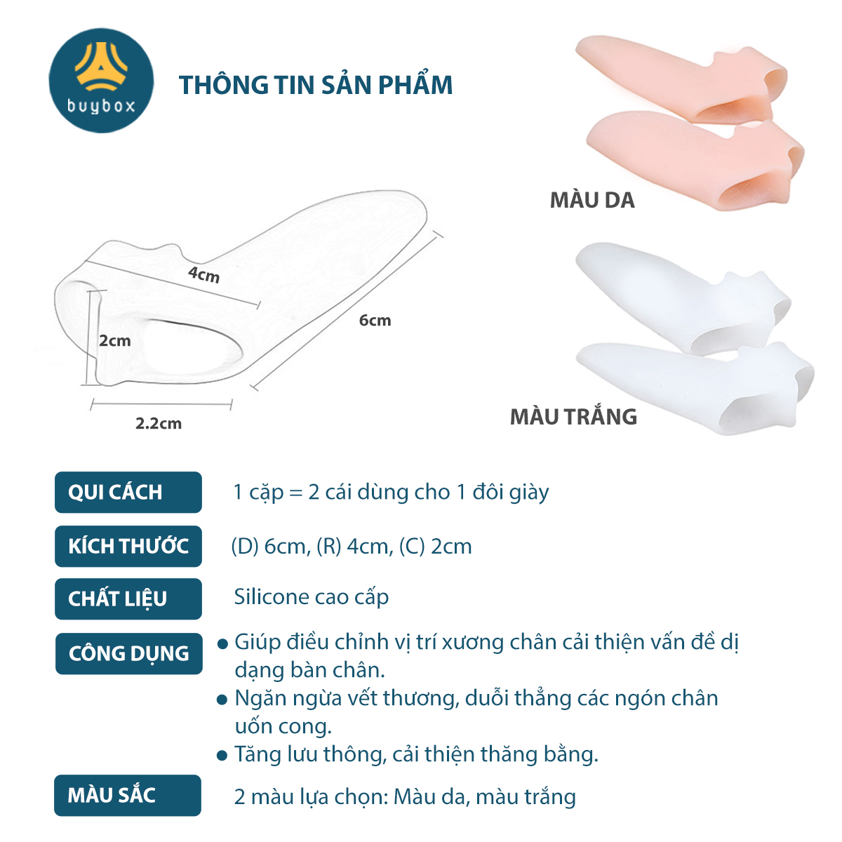 Combo 3 Cặp nẹp silicone tách ngón, bảo vệ đinh hình ngón chân cái - Buybox - BBPK281